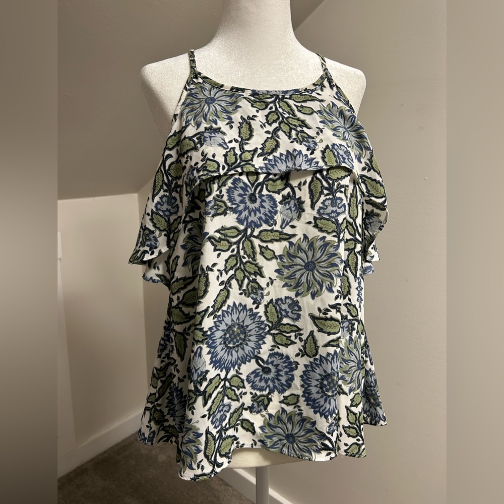 LOFT Blue and Green Patterned Top